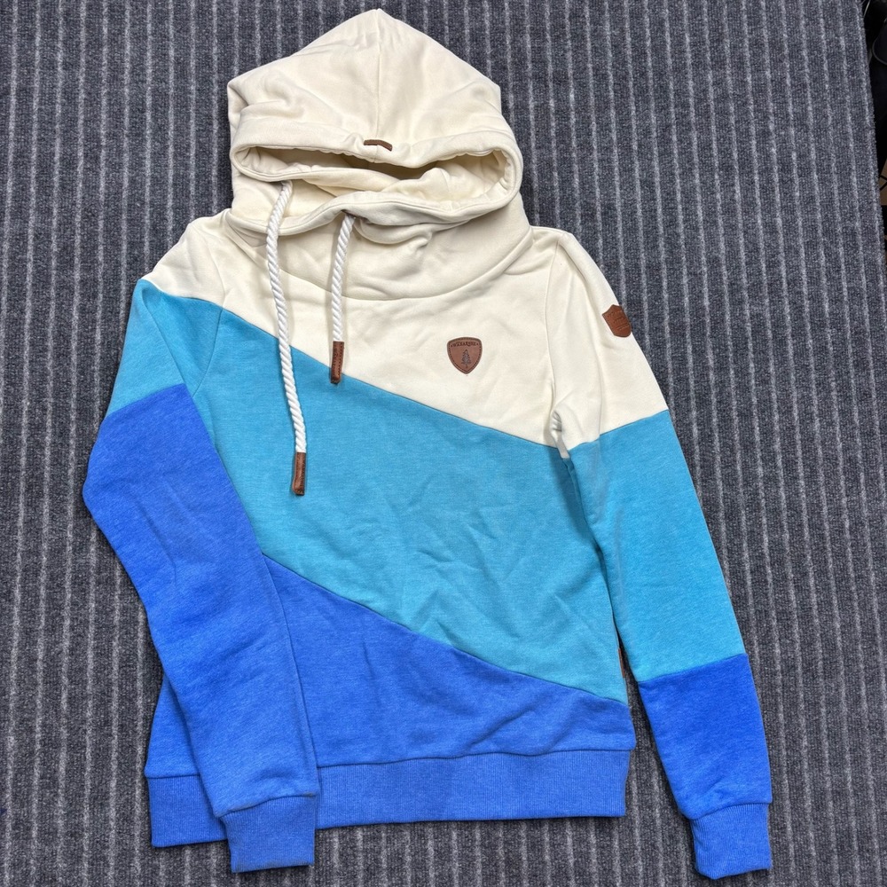 Wanakome Womens Hestia Hoodie Size M Blue Cream Colorblock Cowl Neck Sweatshirt
